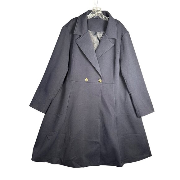 Women’s Plus Size 3X Long Dress Coat Navy A-Line Fit & Flare Winter Overcoat - Picture 2 of 8